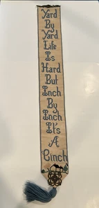 VTG Crewel Embroidered Bell Pull Wall Hanging Tapestry 45”x5” W Hardware - Picture 1 of 8