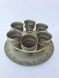 6PC Antique Old Brass Handcrafted Plain Solid Drinking Milk Vintage Glass