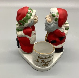 1981 Vintage Jasco Christmas Happiness Porcelain Kissing Santa Claus Candle - Picture 1 of 9