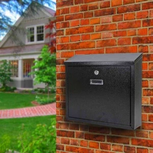 Classic Wall Mounted Post Box, Lockable Steel Mailbox, Letter Box with Top Cover - Picture 1 of 7