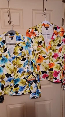 Blazer Havana Jacks Café para mujer XL estampado hawaiano floral rosa azul Foto 1 de 4