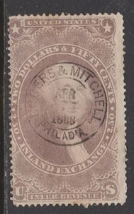 US Revenue (Scott R84c) 1863 First Issue $2.50 purple INLAND EXCHANGE S.O.N.USED - Picture 1 of 1
