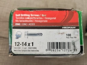 HILLMAN 560358 12-14 X 1" Hex Self Drilling Screws 100 Pcs - Picture 1 of 1