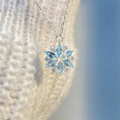 Fashion Christmas Snowflake Crystal Zircon Pendant Necklace Clavicle Chain Women - Image 1 of 4