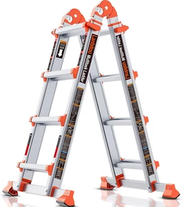 Ladder, a Frame 4 Step Ladder Extension, 14 FT Anti-Slip Multi Position & Storag - Picture 1 of 8