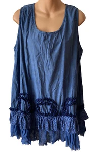 Indigo Thread Blue Fully Lined Sleeveless Boho Tank Babydoll Top Size XL - Picture 1 of 5