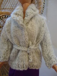 Hand Knit 11.5" Doll Clothes Gray Wrap Sweater Belt fits fashion such as Barbie - Picture 1 of 2