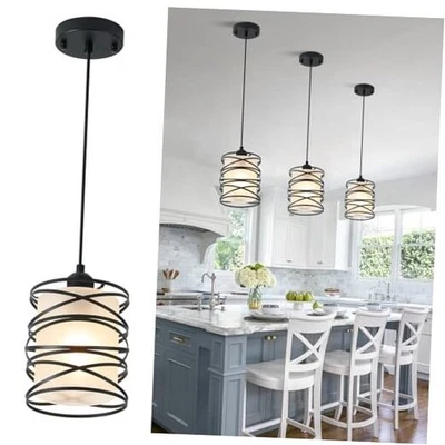 Luminárias pendentes de vidro fosco 6,3 polegadas espiral preta com vidro fosco - Imagem 1 de 4