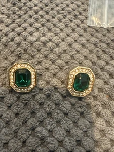 SWAROVSKI S.A.L. PENDIENTES CRISTAL ESMERALDA vintage - Imagen 1 de 4