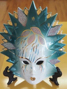 Vintage Masquerade Mask Mardi Gras Mask Ceramic Painted Wall Hanging Face Mask - Picture 1 of 12