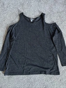 Ladies Dark Grey Cold Shoulder Long Sleeve Top Size M - Picture 1 of 2