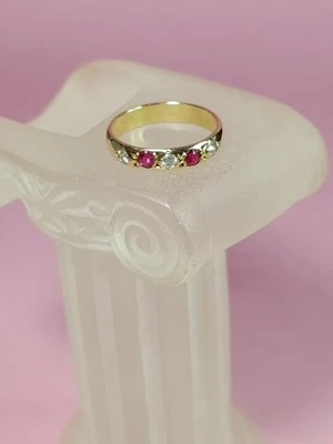 bague ancienne or 18 carats Rubis Et Diamants - Photo 1/4