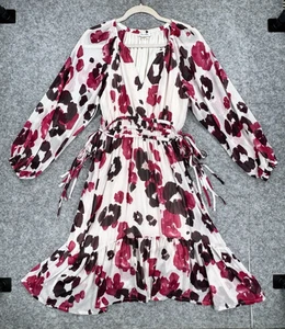 Calvin Klein Long Sleeve Floral Dress Sz 4 V-Neck Chiffon Lined Ruched Waist - Picture 1 of 15
