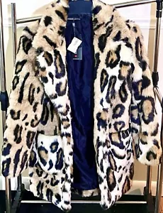 NEW !! Frank Lyman Design NWT Montreal 2109 Collection faux Leopard Fur Coat S/P - Picture 1 of 20