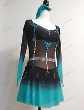 Black airbrushed with bright turquoise figure skating dress Youth M/L