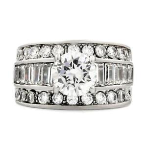 Stainless Steel 5.2ct Stacked Russian Ice On Fire CZ Wedding Ring Set, Bienna