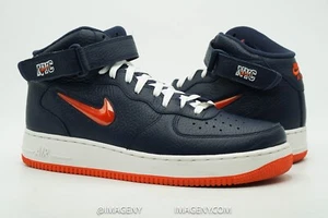 NIKE AIR FORCE 1 MID USED SIZE 11 NYC JEWEL MIDNIGHT NAVY TEAM ORANGE 315123 402 - Picture 1 of 9