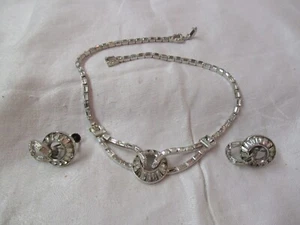 Mazer Bros Demi Parure silver Necklace & Sterling Earrings baguette Rhinestones - Picture 1 of 7