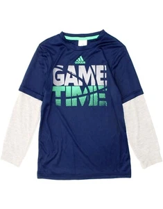 ADIDAS- Climate Boy's "Game Time" Graphic- Long Sleeve Tee- Blue- (Size 4T) - Picture 1 of 4