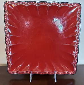 Roscher & Co Hobnail Red 10.5” Square Dinner Plate with Scalloped Trim - Picture 1 of 4