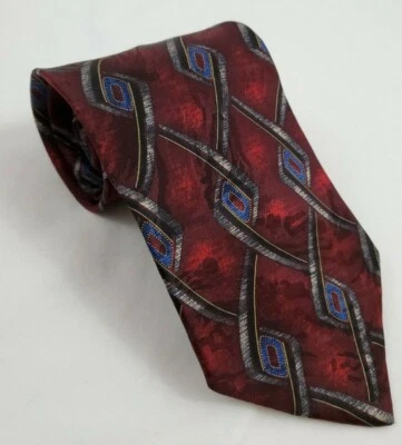 Corbata de cuello de seda granate diseño de desplazamiento multicolor hecha a mano J. Ferrar DISEÑADOR Foto 1 de 4