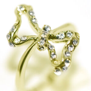 Womens Girls Rings bowknot Rings 9k Gold Plated Crystal rhinestone Size 5