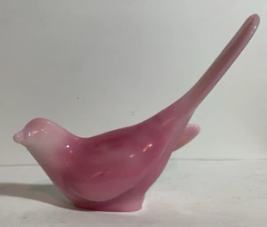 Fenton Rosalene Glass Pink Swirl Happiness Glass Bird Dove Long Tail 6.75" Vtg - Picture 1 of 10