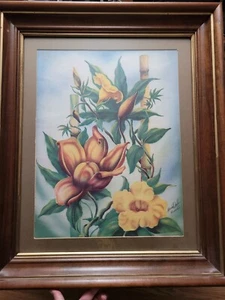 1950 Ted Mundorff Airbrush Painting Original Yellow Orchid Signed Hawaii 15x20 - Picture 1 of 4