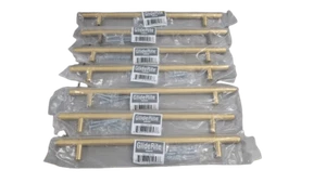 7-Pack GlideRite 9 in. Center Solid Modern Cabinet Bar Pull Satin Gold - Picture 1 of 2