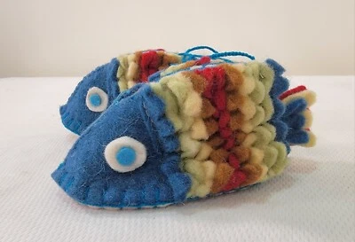 Zooties Baby Crib Felt Shoes Slippers Sz 0-12 Months FISH Wool Colorful - Image 1 of 4