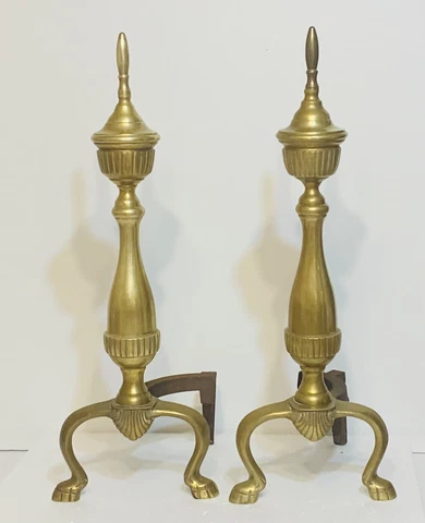 Vintage Solid Brass Fireplace Andirons Regency Style Pair - Set of 2 Cover