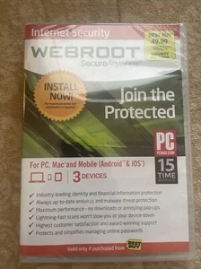 Webroot Secure Anywhere® Internet Security Plus (3 Devices) Factory Sealed NEW - Picture 1 of 4