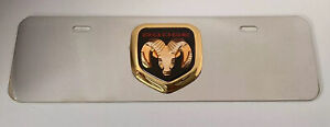 3D Gold Dodge Logo Ram Front Mirror Stainless Steel Small Mini License Plate New