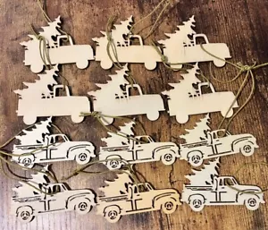 12 camion fattoria con albero di Natale fetta di legno incompiuto ornamento ritagliato legno - Foto 1 di 9