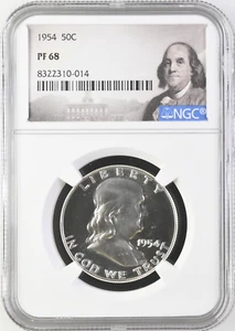 :1954-P 50C FRANKLIN HALF DOLLAR NGC PROOF PF-68 (SEMI-CAMEO) R3 HIGHEST GRADES - Picture 1 of 2