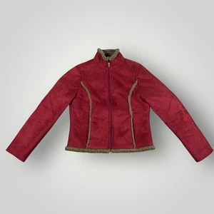 L.L.Bean Womens Small Suede Feel Sherpa Lined Full Zip Jacket Embroidered Detail - Picture 1 of 9