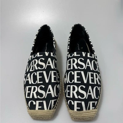 Versace Logo Estampado Alpargatas Zapatos Negro Blanco Hombre EU 44/US 11 Foto 1 de 4