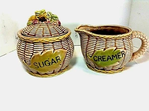TILSO SUGAR BOWL & CREAMER AUTUMN LEAF/BASKET MOTIEF HAND-PAINTED JAPAN MINT VTG - Picture 1 of 6