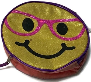 Multicolored Glitter Happy Face Front & Back zippered Handle Bag No Strap  A16 - Picture 1 of 11