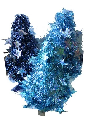10" Tinsel Christmas Hannukah Tree Blue Iridescent Stars Table Front Desk decor - Image 1 of 4