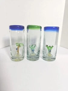 Drei Amigos Mexikanischer Tequila Schnapsglas 3er Set Mundgeblasene Kakteen & Bauer innen - Bild 1 von 8