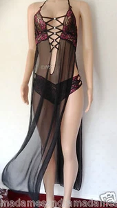 SEE THROUGH NEGLIGÉ LANGES KLEID BABYDOLL GEWAGT TRANSPARENT CHEMISE NACHTHEMD DESSOUS - Bild 1 von 6