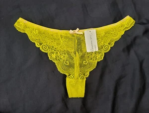 NWT Elle Macpherson Summer Meadow Acid Green Lace Thong Size L US EUR UK - Picture 1 of 6