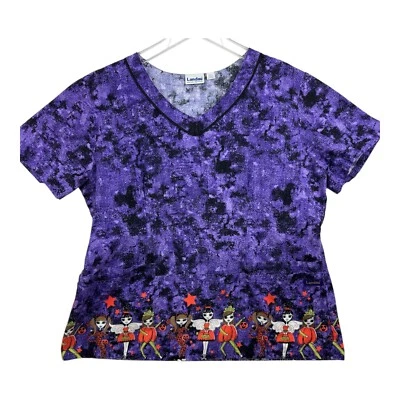 Landau Size XL Scrub Top Purple With Sparkles Fairies Pumpkins  X Large - Image 1 of 4