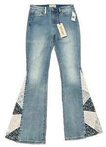 DRIFTWOOD Farrah Patchwork Hem Panel Flare Leg Light Wash Jeans Women's W27 L34 - Picture 1 of 13