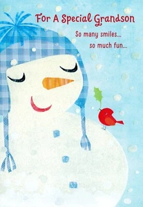 Tarjeta religiosa de NAVIDAD PARA UN NIETO ESPECIAL, lindo muñeco de nieve de primavera +✉ - Imagen 1 de 5