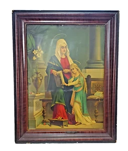 Child Mary Mother of Christ & St. Anne 19th c. print on Metal - Blessed Mother - Picture 1 of 22