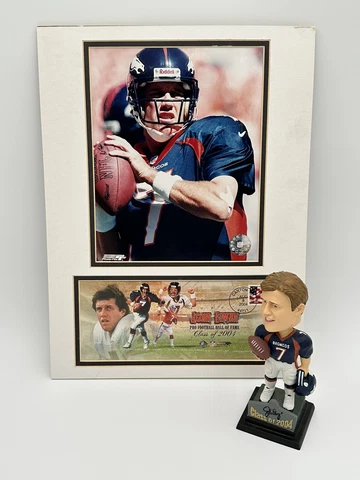 John Elway Pro Football Hall of Fame Matted Photo - Class of 2004 & Bobble Head Cover