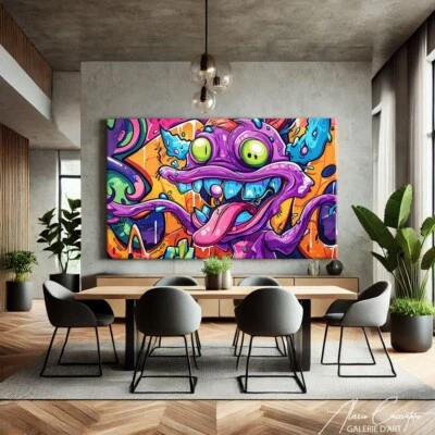 Large Canvas Pop Art Painting Urban Wall Art Psychedelic Poster Funky Print Art - Image 1 of 4