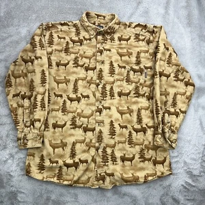 Woolrich Shirt Mens Medium Brown Flannel Button Up Deer Hunting Outdoor Camping - Picture 1 of 17